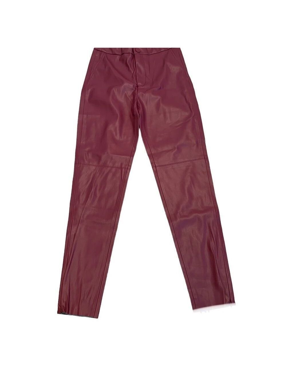 𝅺ZARA red faux leather Hi-Rise zipper ankle leggings Sz S NWT